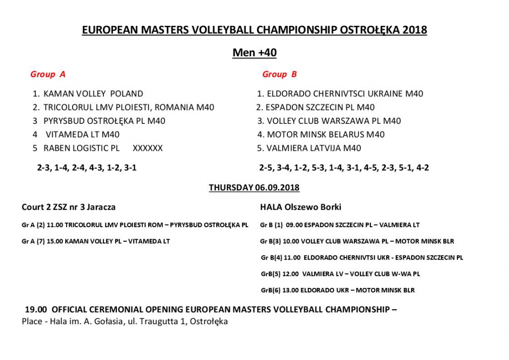 Terminarz Kaman Cup Eurovolley Masters Ostrołęka 2018  - zdjęcie #1 - eOstroleka.pl