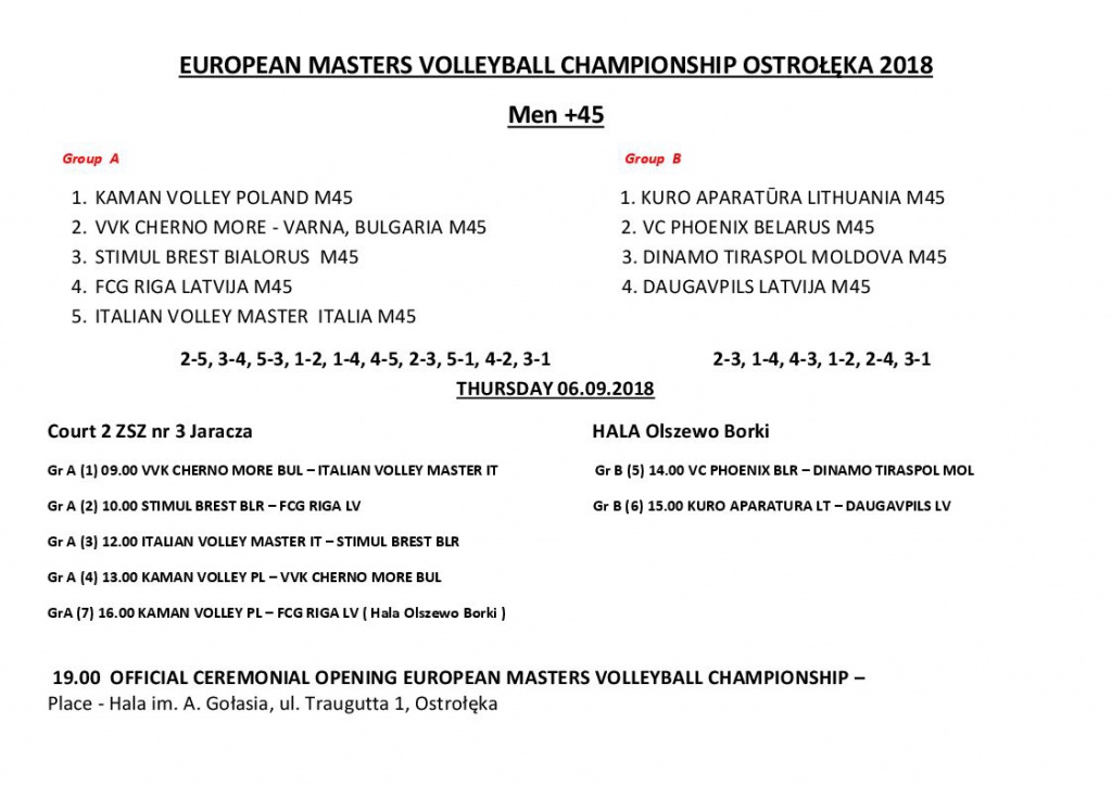 Terminarz Kaman Cup Eurovolley Masters Ostrołęka 2018  - zdjęcie #3 - eOstroleka.pl