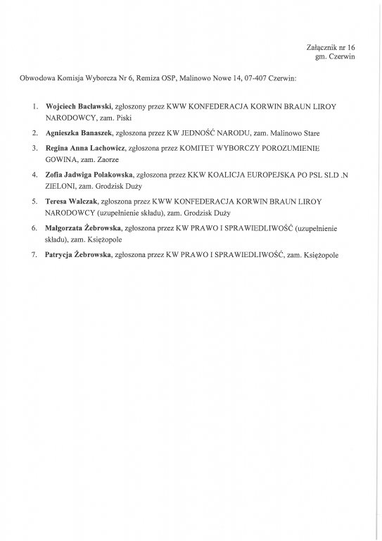 Składy obwodowych komisji wyborczych - gmina Czerwin [26.05.2019] - zdjęcie #6 - eOstroleka.pl