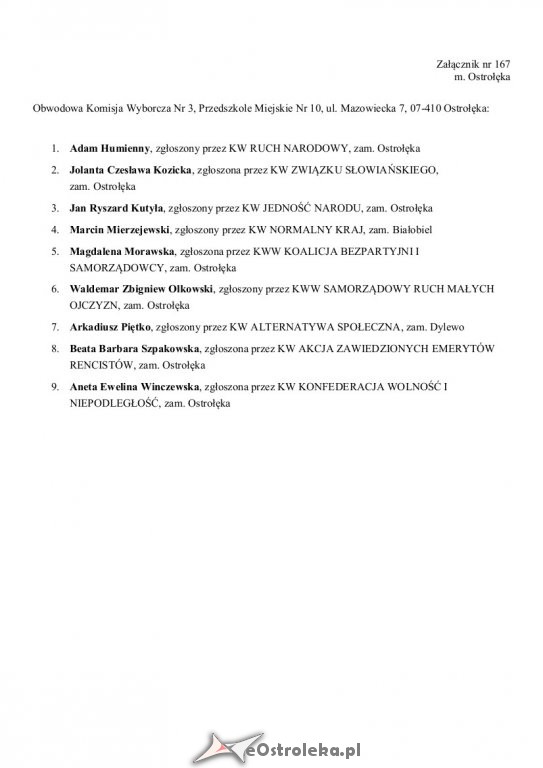Wybory Parlamentarne 2019: Skład obwodowych komisji wyborczych w Ostrołęce [23.09.2019] - zdjęcie #3 - eOstroleka.pl