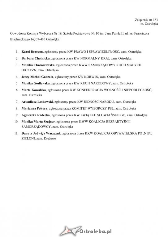 Wybory Parlamentarne 2019: Skład obwodowych komisji wyborczych w Ostrołęce [23.09.2019] - zdjęcie #19 - eOstroleka.pl