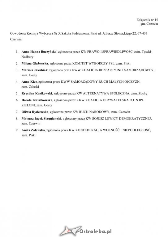 Wybory Parlamentarne 2019: Skład obwodowych komisji wyborczych w gminie Czerwin [23.09.2019] - zdjęcie #3 - eOstroleka.pl
