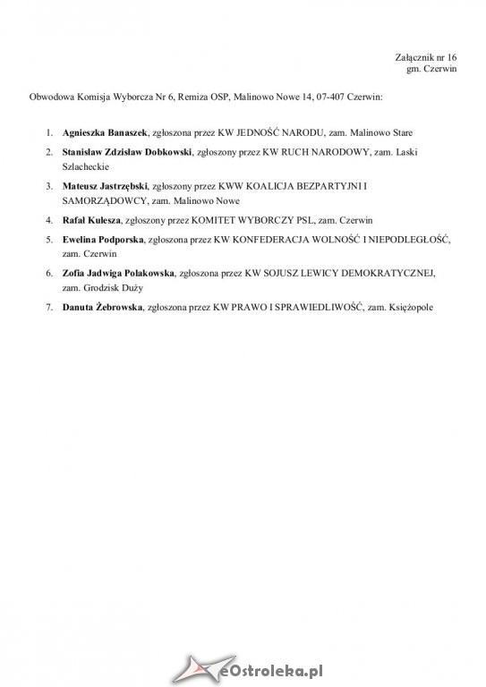Wybory Parlamentarne 2019: Skład obwodowych komisji wyborczych w gminie Czerwin [23.09.2019] - zdjęcie #2 - eOstroleka.pl