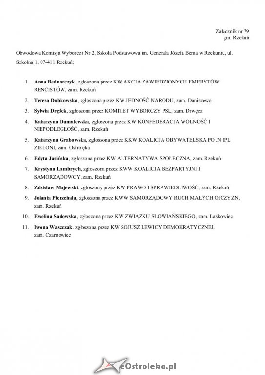 Wybory Parlamentarne 2019: Skład obwodowych komisji wyborczych w gminie Rzekuń [23.09.2019] - zdjęcie #2 - eOstroleka.pl