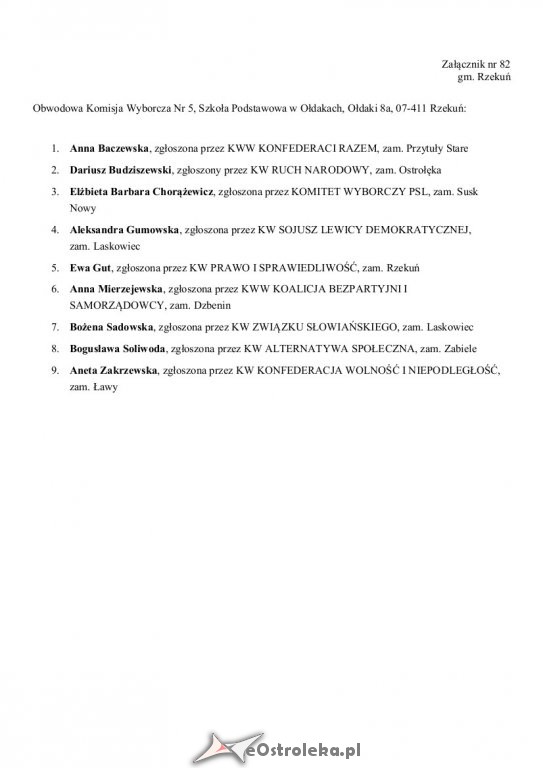 Wybory Parlamentarne 2019: Skład obwodowych komisji wyborczych w gminie Rzekuń [23.09.2019] - zdjęcie #5 - eOstroleka.pl