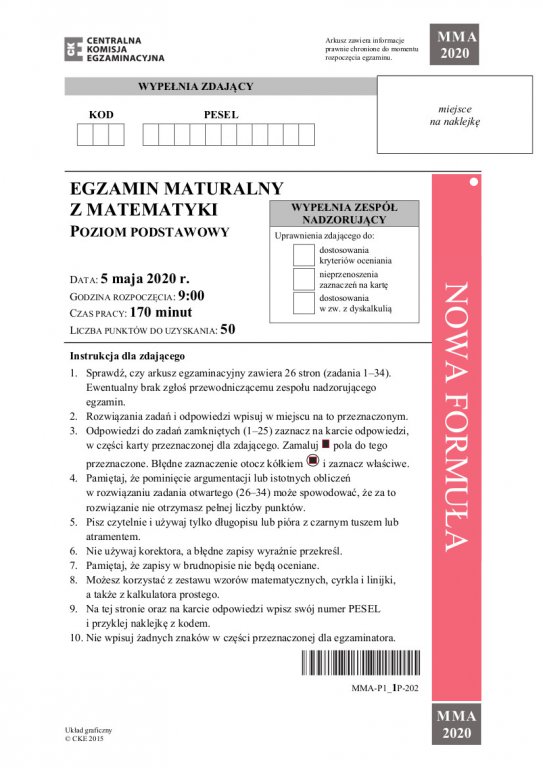 Matura 2020: Matematyka - formuła nowa [09.06.2020] - zdjęcie #1 - eOstroleka.pl