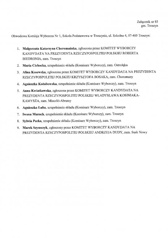 Obwodowe komisje wyborcze: gmina Troszyn - 28.06.2020 - zdjęcie #1 - eOstroleka.pl