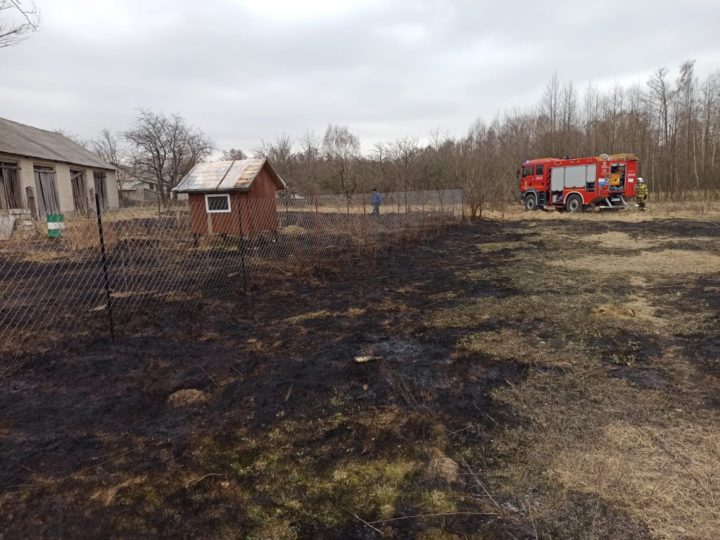 Pożar pod Troszynem. Niebezpiecznie blisko zabudowań paliła się sucha trawa [26.03.2022] - zdjęcie #1 - eOstroleka.pl