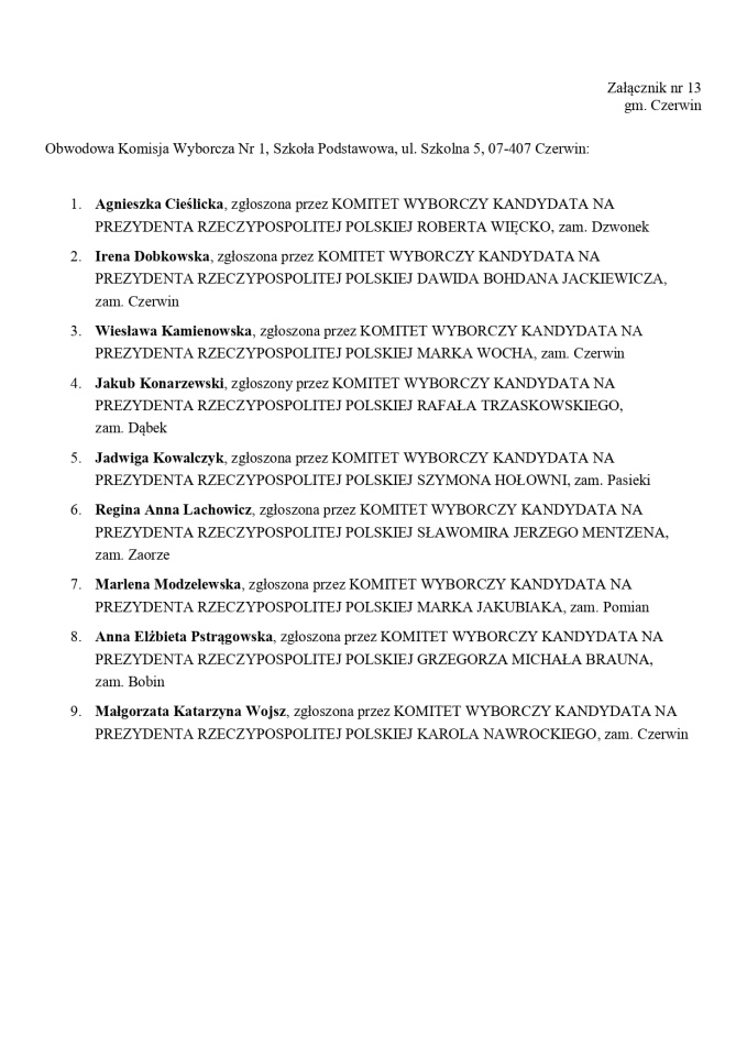 Wybory prezydenckie 2025. Skład obwodowych komisji wyborczych - zdjęcie #231 - eOstroleka.pl