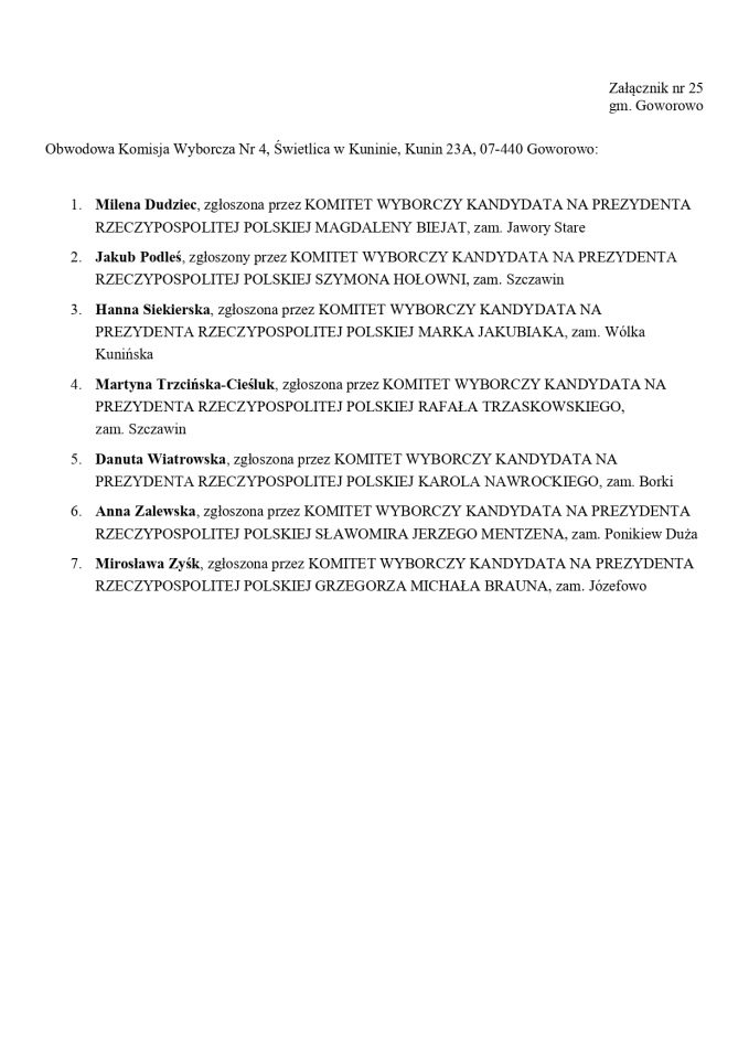 Wybory prezydenckie 2025. Skład obwodowych komisji wyborczych - zdjęcie #219 - eOstroleka.pl