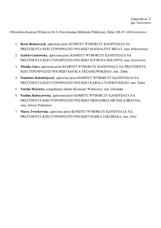 Wybory prezydenckie 2025. Skład obwodowych komisji wyborczych - zdjęcie #217 - eOstroleka.pl