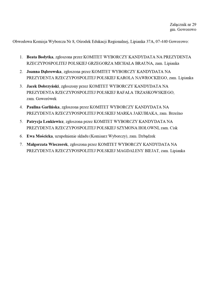 Wybory prezydenckie 2025. Skład obwodowych komisji wyborczych - zdjęcie #215 - eOstroleka.pl