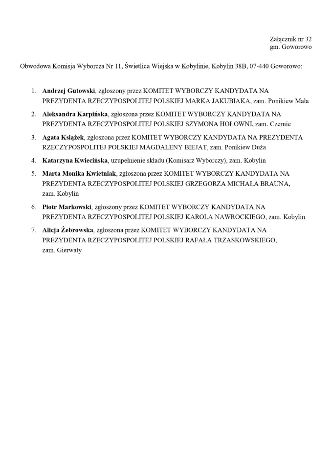 Wybory prezydenckie 2025. Skład obwodowych komisji wyborczych - zdjęcie #212 - eOstroleka.pl