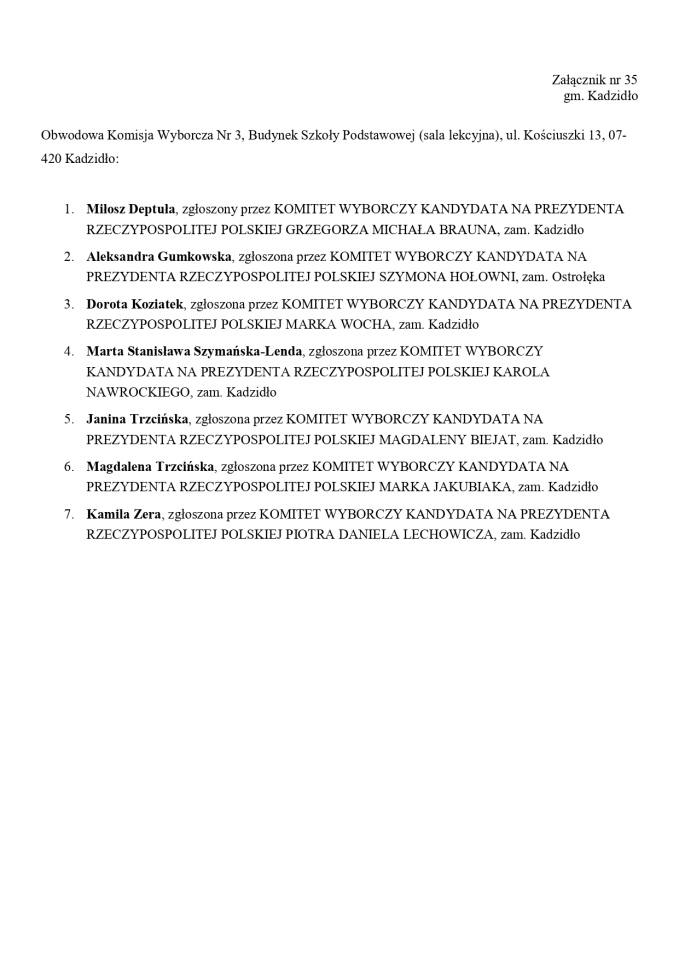 Wybory prezydenckie 2025. Skład obwodowych komisji wyborczych - zdjęcie #209 - eOstroleka.pl