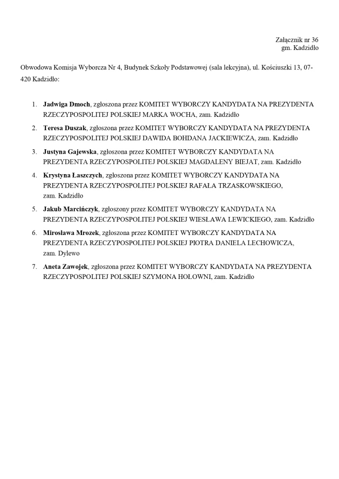 Wybory prezydenckie 2025. Skład obwodowych komisji wyborczych - zdjęcie #208 - eOstroleka.pl