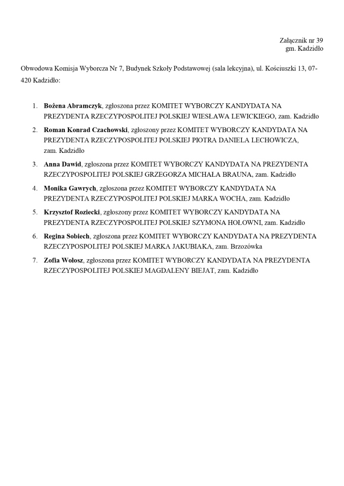 Wybory prezydenckie 2025. Skład obwodowych komisji wyborczych - zdjęcie #205 - eOstroleka.pl
