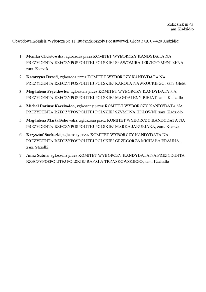 Wybory prezydenckie 2025. Skład obwodowych komisji wyborczych - zdjęcie #201 - eOstroleka.pl