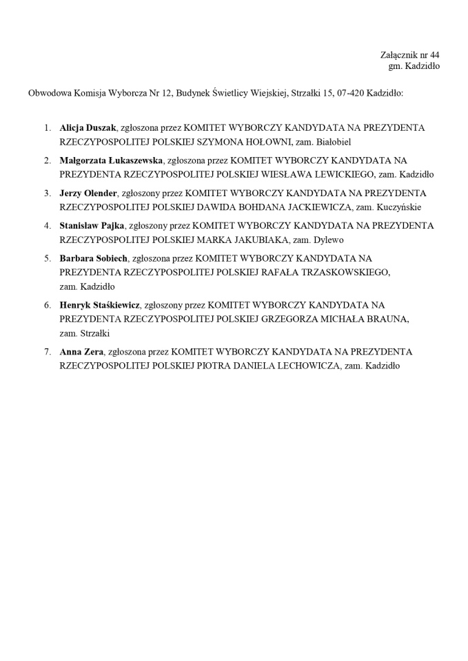 Wybory prezydenckie 2025. Skład obwodowych komisji wyborczych - zdjęcie #200 - eOstroleka.pl