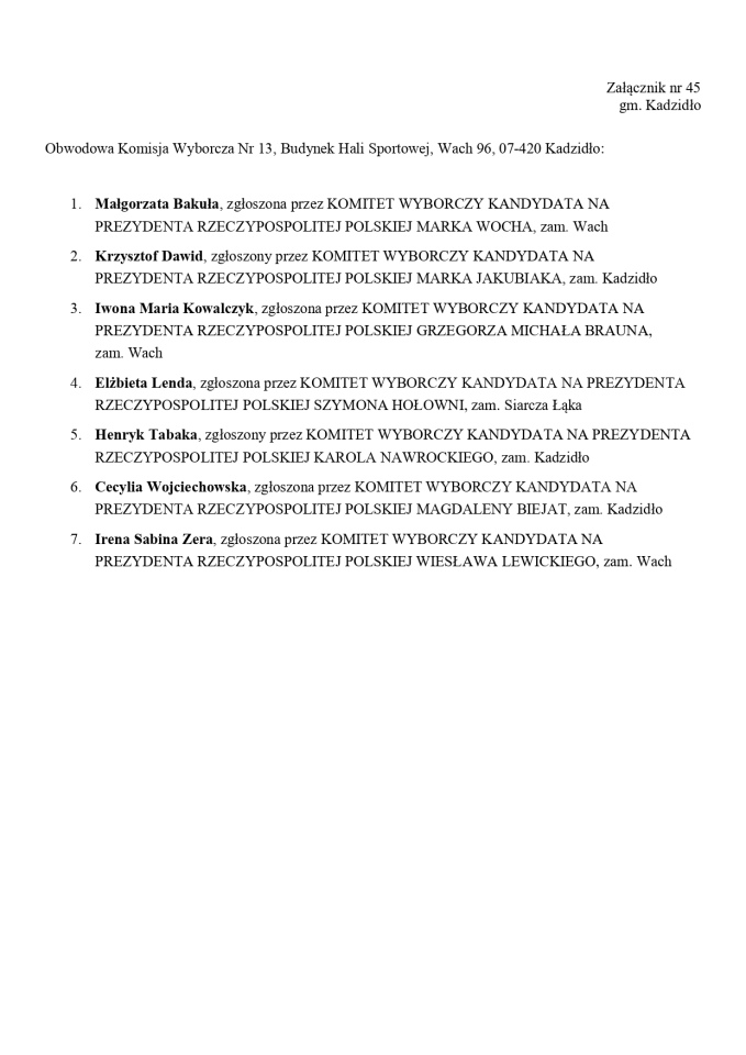 Wybory prezydenckie 2025. Skład obwodowych komisji wyborczych - zdjęcie #199 - eOstroleka.pl