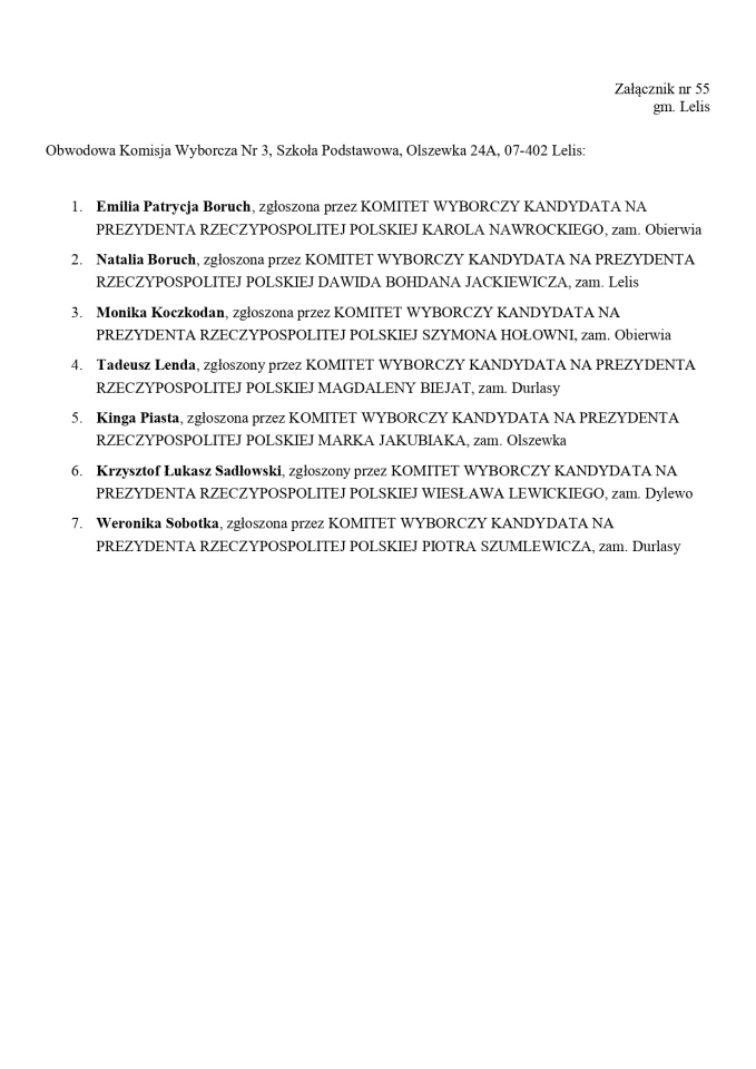 Wybory prezydenckie 2025. Skład obwodowych komisji wyborczych - zdjęcie #189 - eOstroleka.pl