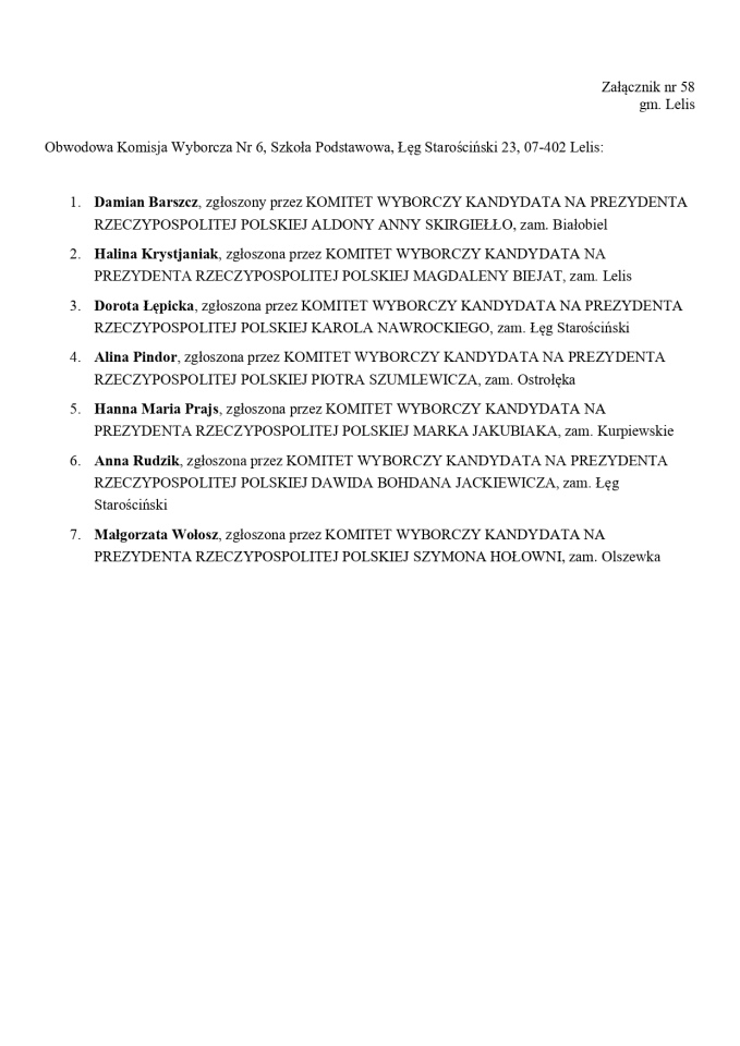 Wybory prezydenckie 2025. Skład obwodowych komisji wyborczych - zdjęcie #186 - eOstroleka.pl