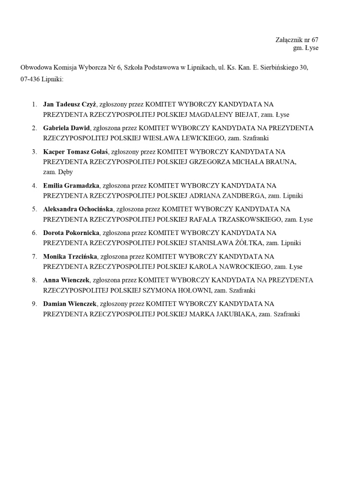 Wybory prezydenckie 2025. Skład obwodowych komisji wyborczych - zdjęcie #177 - eOstroleka.pl