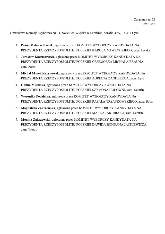 Wybory prezydenckie 2025. Skład obwodowych komisji wyborczych - zdjęcie #172 - eOstroleka.pl
