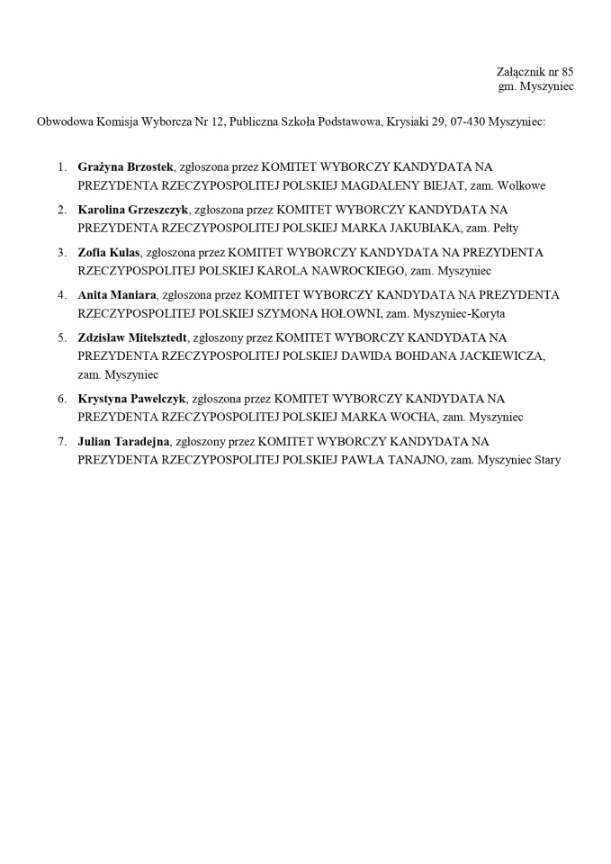 Wybory prezydenckie 2025. Skład obwodowych komisji wyborczych - zdjęcie #159 - eOstroleka.pl