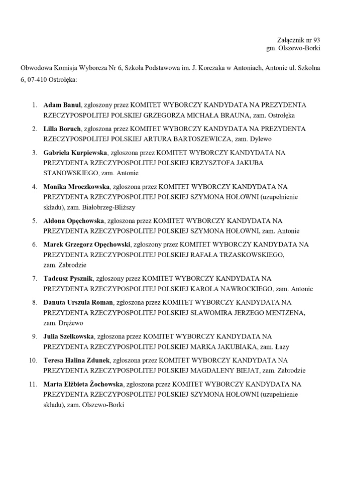 Wybory prezydenckie 2025. Skład obwodowych komisji wyborczych - zdjęcie #151 - eOstroleka.pl