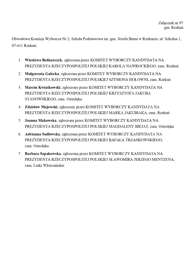 Wybory prezydenckie 2025. Skład obwodowych komisji wyborczych - zdjęcie #147 - eOstroleka.pl