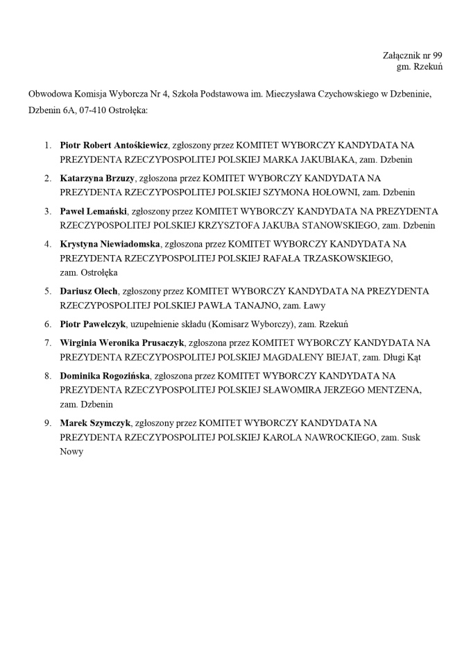 Wybory prezydenckie 2025. Skład obwodowych komisji wyborczych - zdjęcie #145 - eOstroleka.pl