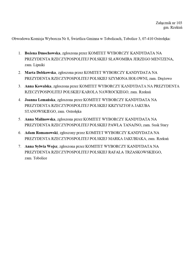 Wybory prezydenckie 2025. Skład obwodowych komisji wyborczych - zdjęcie #141 - eOstroleka.pl