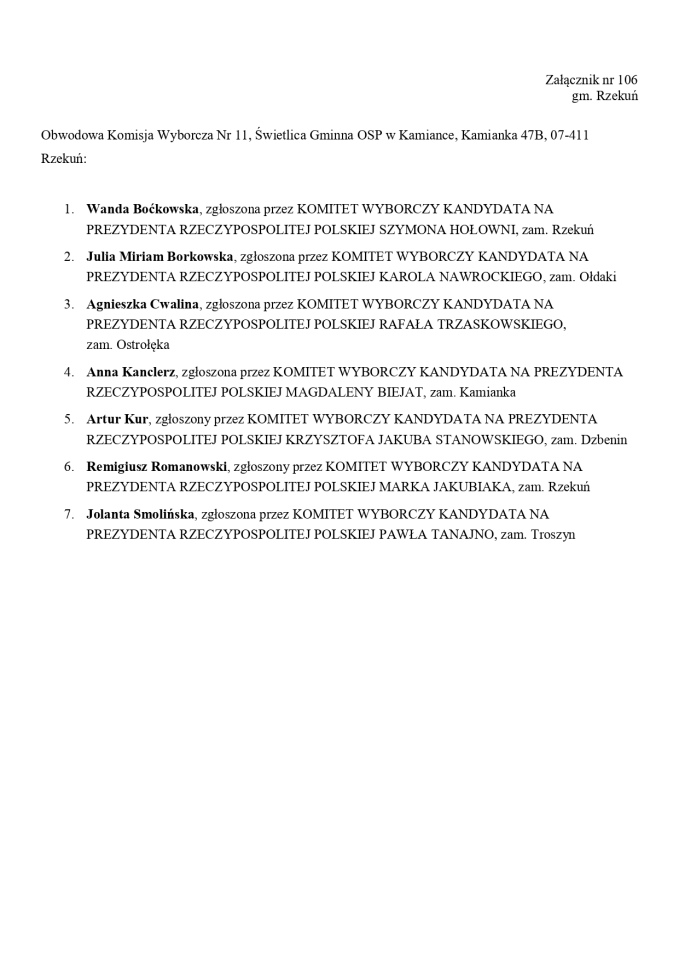 Wybory prezydenckie 2025. Skład obwodowych komisji wyborczych - zdjęcie #138 - eOstroleka.pl