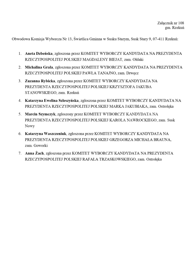 Wybory prezydenckie 2025. Skład obwodowych komisji wyborczych - zdjęcie #136 - eOstroleka.pl