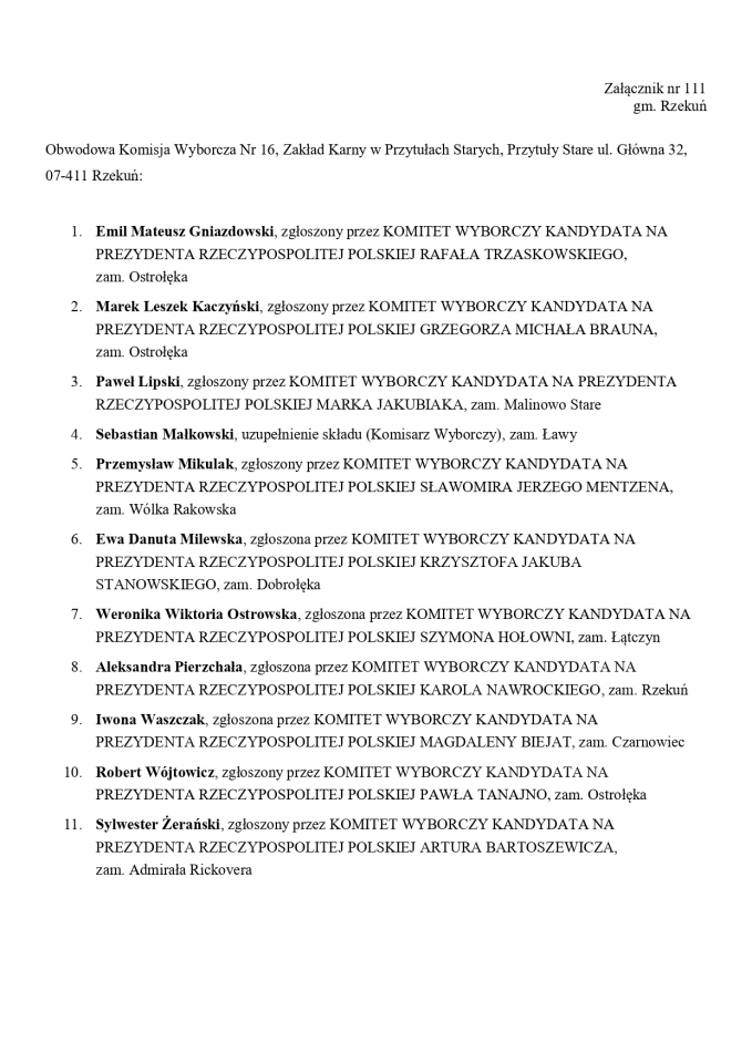 Wybory prezydenckie 2025. Skład obwodowych komisji wyborczych - zdjęcie #133 - eOstroleka.pl