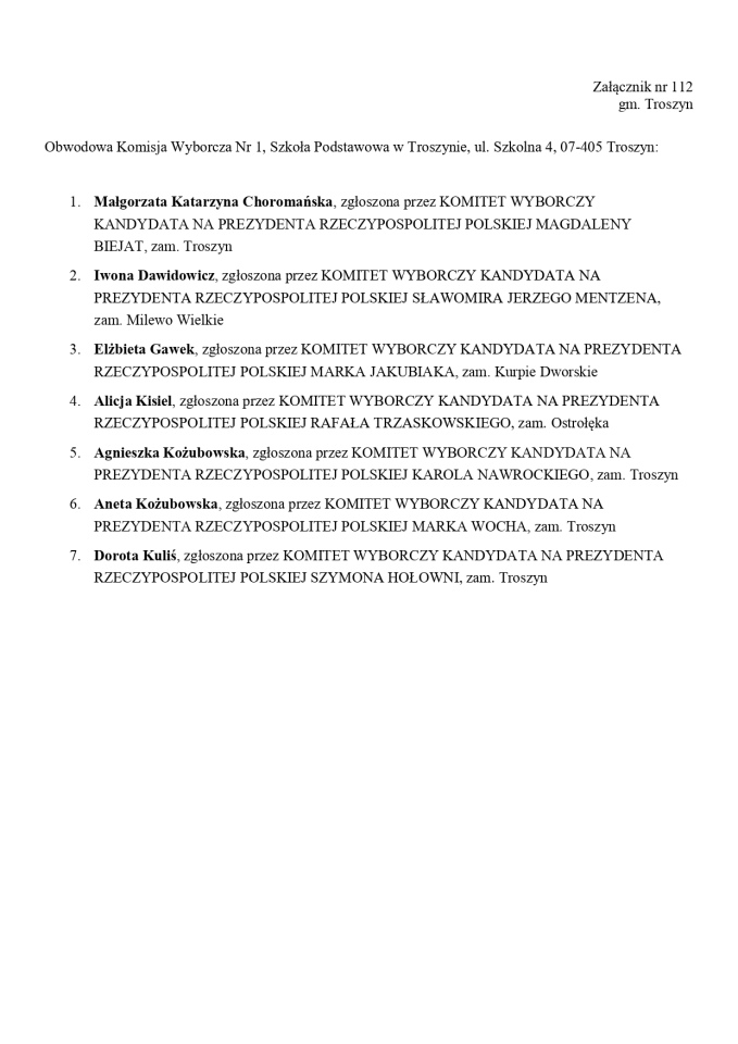 Wybory prezydenckie 2025. Skład obwodowych komisji wyborczych - zdjęcie #132 - eOstroleka.pl