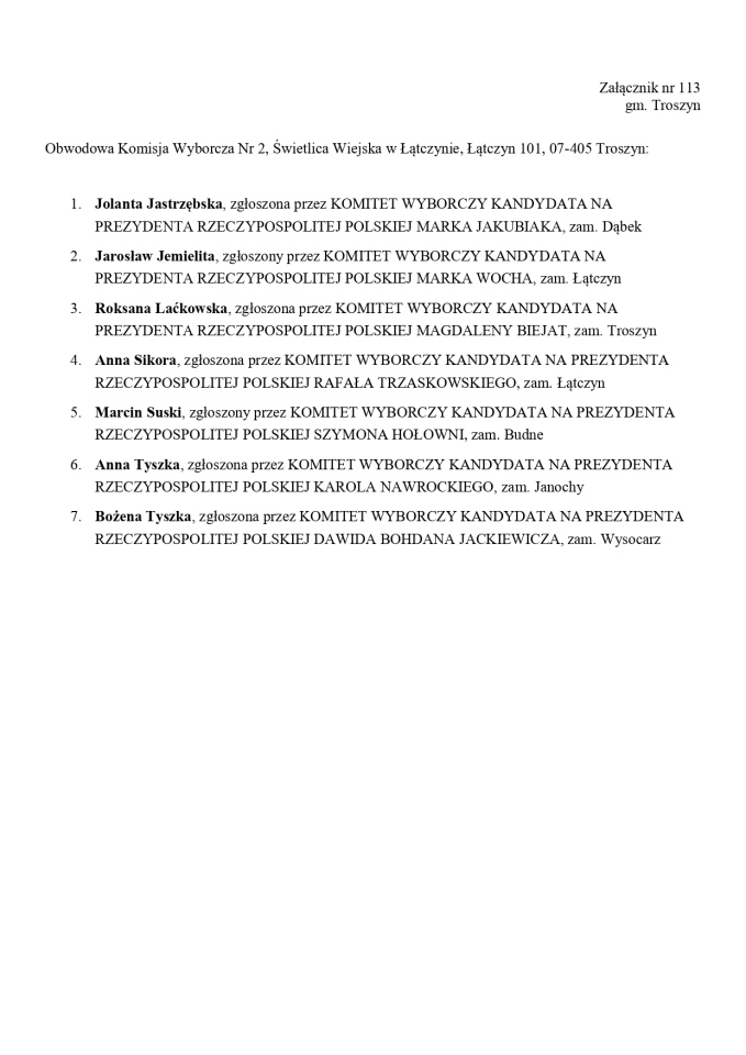 Wybory prezydenckie 2025. Skład obwodowych komisji wyborczych - zdjęcie #131 - eOstroleka.pl