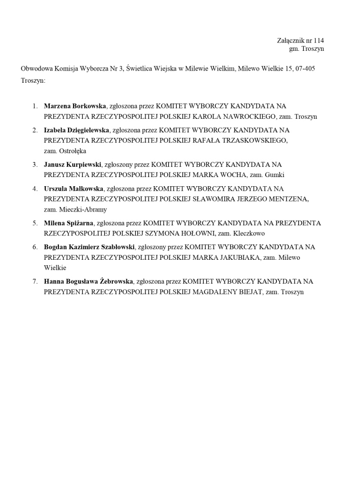 Wybory prezydenckie 2025. Skład obwodowych komisji wyborczych - zdjęcie #130 - eOstroleka.pl