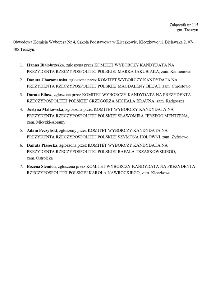 Wybory prezydenckie 2025. Skład obwodowych komisji wyborczych - zdjęcie #129 - eOstroleka.pl