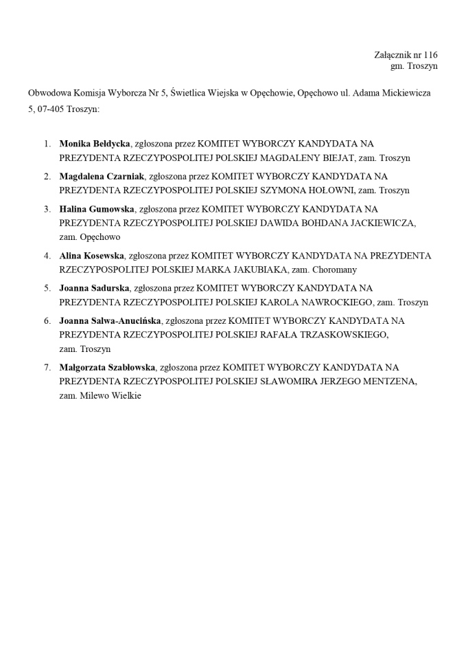 Wybory prezydenckie 2025. Skład obwodowych komisji wyborczych - zdjęcie #128 - eOstroleka.pl