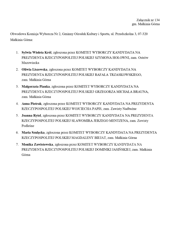 Wybory prezydenckie 2025. Skład obwodowych komisji wyborczych - zdjęcie #110 - eOstroleka.pl