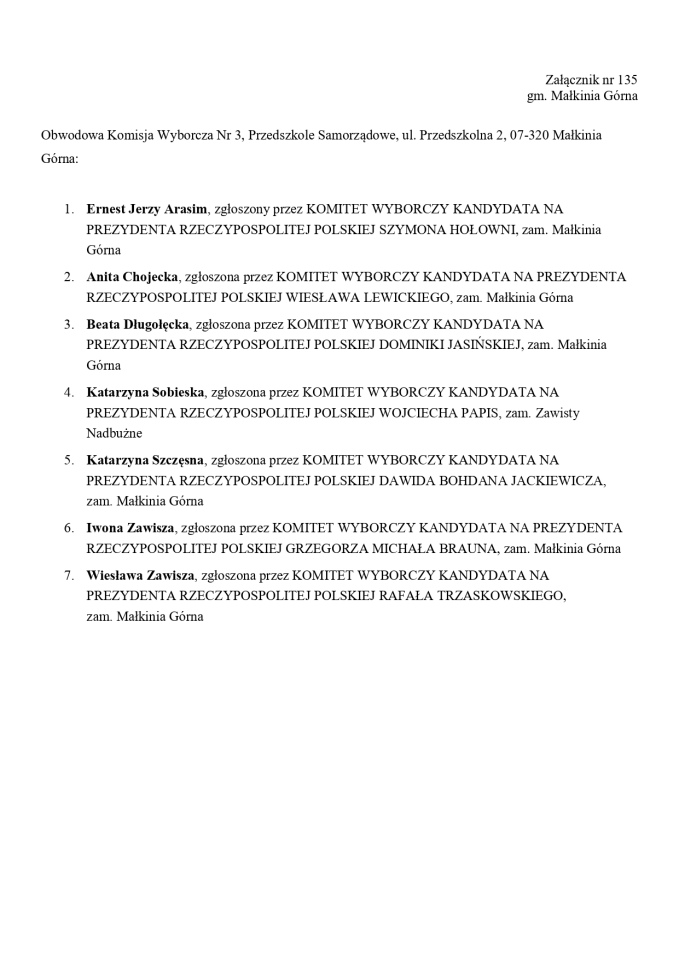 Wybory prezydenckie 2025. Skład obwodowych komisji wyborczych - zdjęcie #109 - eOstroleka.pl