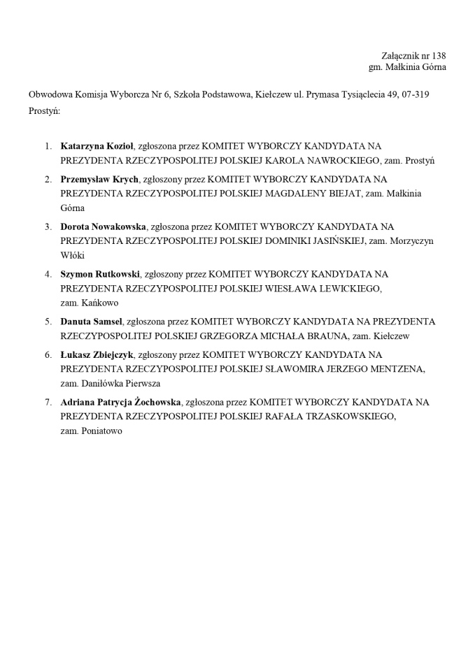 Wybory prezydenckie 2025. Skład obwodowych komisji wyborczych - zdjęcie #106 - eOstroleka.pl