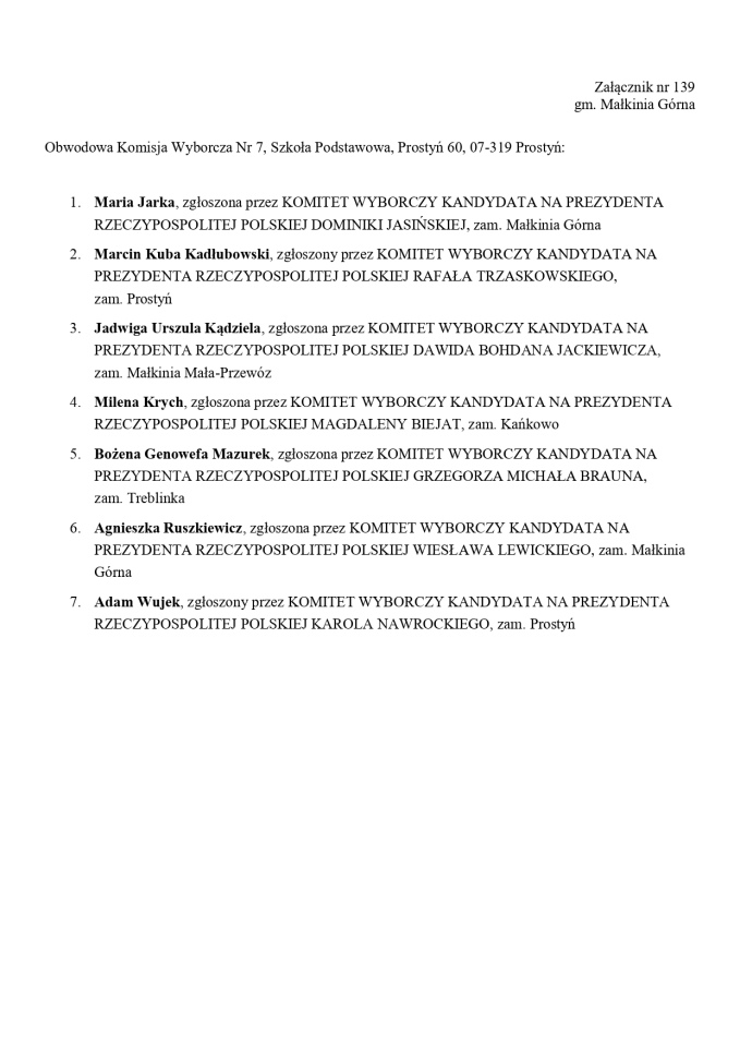 Wybory prezydenckie 2025. Skład obwodowych komisji wyborczych - zdjęcie #105 - eOstroleka.pl