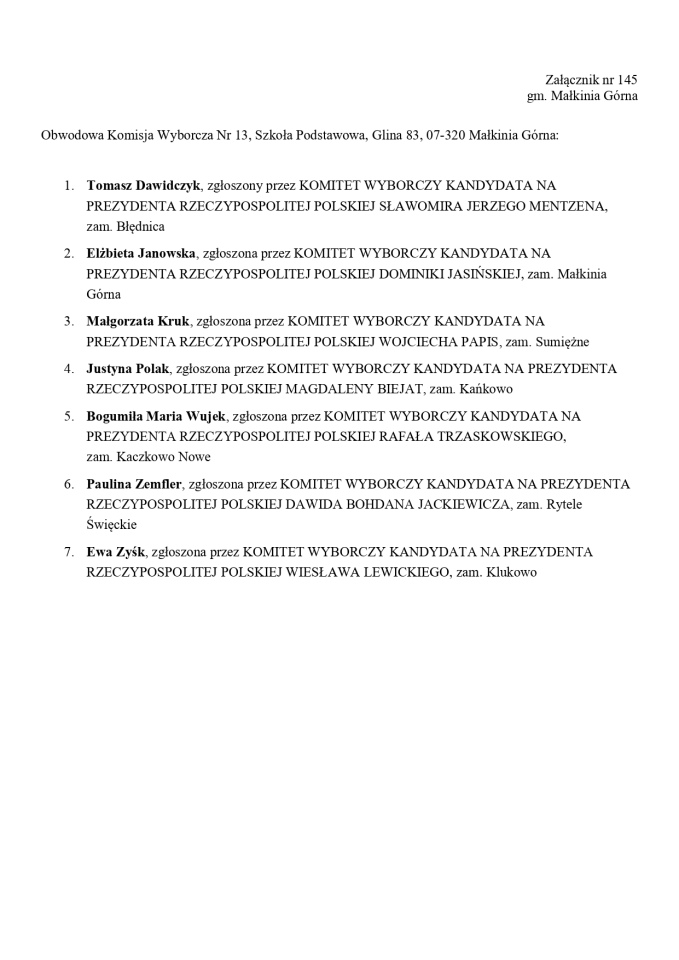 Wybory prezydenckie 2025. Skład obwodowych komisji wyborczych - zdjęcie #99 - eOstroleka.pl