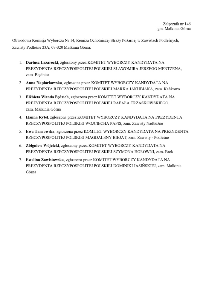 Wybory prezydenckie 2025. Skład obwodowych komisji wyborczych - zdjęcie #98 - eOstroleka.pl