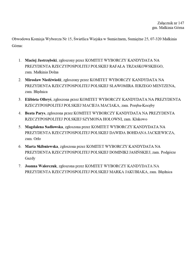 Wybory prezydenckie 2025. Skład obwodowych komisji wyborczych - zdjęcie #97 - eOstroleka.pl