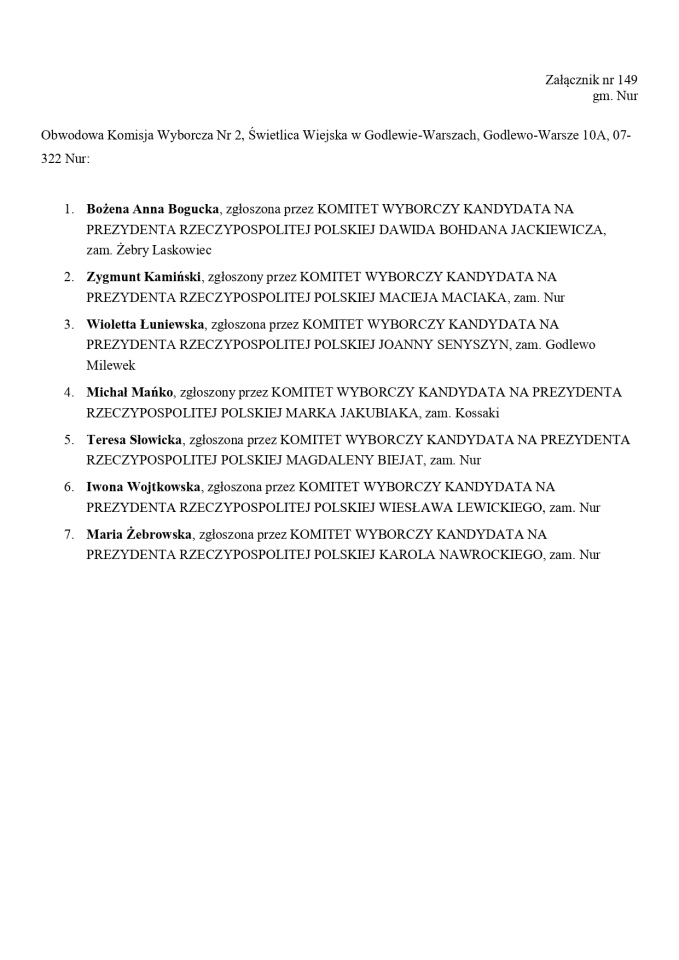 Wybory prezydenckie 2025. Skład obwodowych komisji wyborczych - zdjęcie #95 - eOstroleka.pl