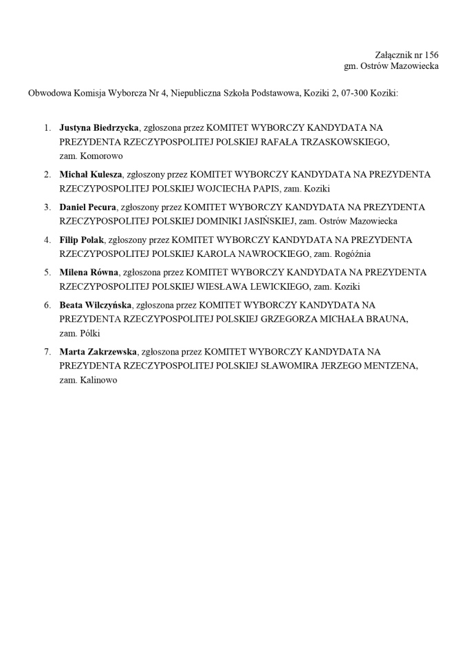 Wybory prezydenckie 2025. Skład obwodowych komisji wyborczych - zdjęcie #88 - eOstroleka.pl