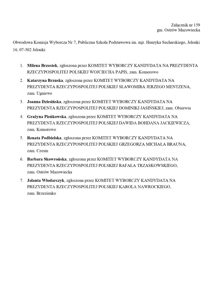 Wybory prezydenckie 2025. Skład obwodowych komisji wyborczych - zdjęcie #85 - eOstroleka.pl